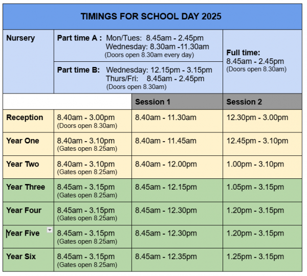 Timings for School Day Sep25