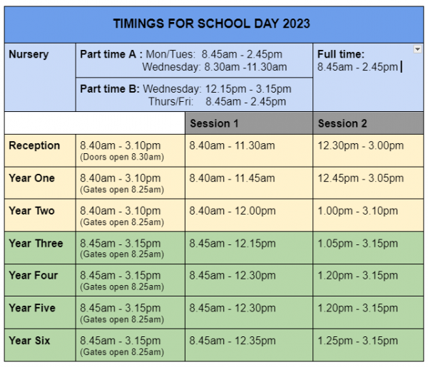 School Timings 2023 2024